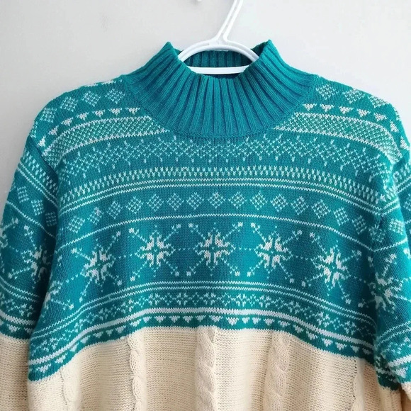 Vintage Fair Isle Fisherman Cable Knit Cotton Ramie Lambswool Sweater Medium - Picture 5 of 15
